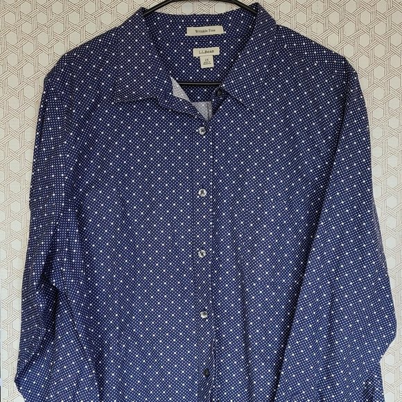 L.L.Bean Women’s Blue Polka Dot Collared Wrinkle Free Button Down Shirt 2X - Picture 1 of 7